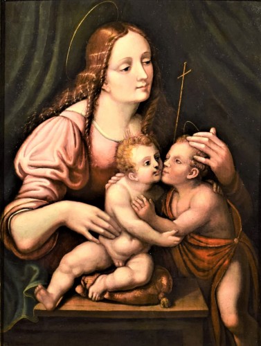Vierge à l'Enfant et St Jean Baptiste Renaissance Lombarde XVème